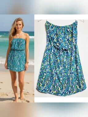 Lilly Pulitzer medium Windsor strapless dress stretch giraffe sea blue beach sun